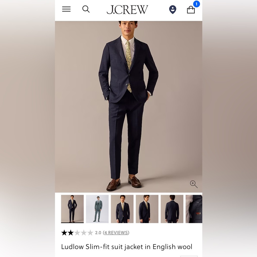 J.Crew Ludlow English Wool Slim-Fit Suit Size 44R